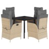 Ensemble à manger de jardin avec coussins 5pcs Beige poly rotin 624065624065