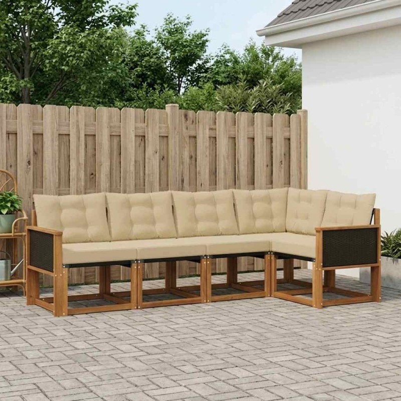 Ensemble de canapés d'extérieur 5 pcs Naturel et Beige 624066624066