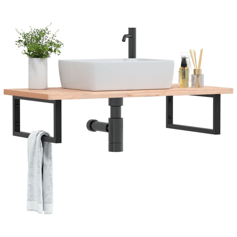 Étagère de vasque murale acier et bois massif de hêtre 624069624069