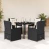 Ensemble à manger de jardin coussins 5pcs Noir Résine tressée 624071624071