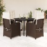 Ensemble à manger de jardin 5 pcs et coussins marron poly rotin 624093624093