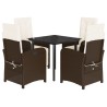 Ensemble à manger de jardin 5 pcs et coussins marron poly rotin 624093624093