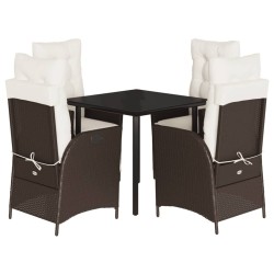 Ensemble à manger de jardin 5 pcs et coussins marron poly rotin 624097624097