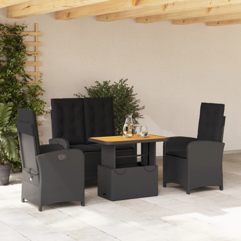 Ensemble à manger de jardin 4 pcs avec coussins noir 624098624098