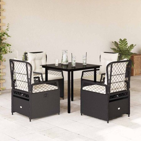Ensemble à manger de jardin coussins 5pcs Noir Résine tressée 624105624105