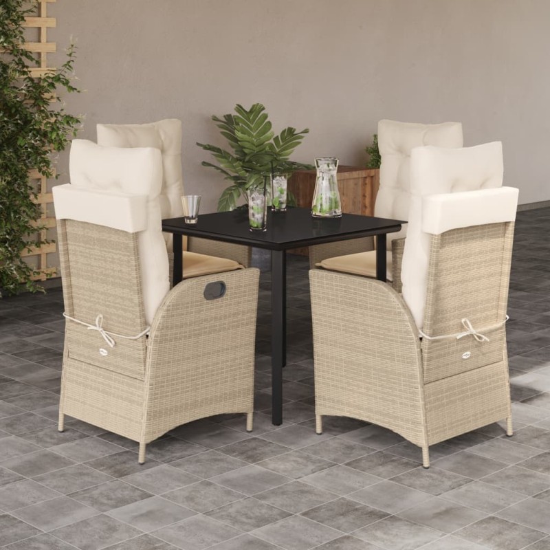 Ensemble à manger de jardin avec coussins 5pcs Beige poly rotin 624108624108
