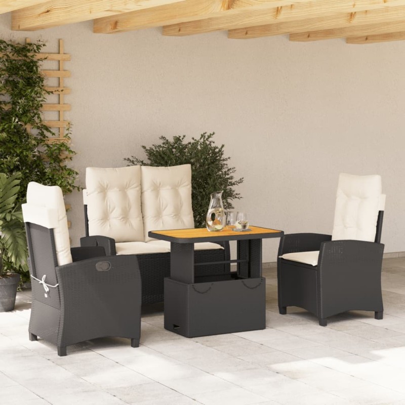 Ensemble à manger de jardin 4 pcs avec coussins noir 624117624117