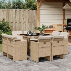 Ensemble à manger de jardin et coussins 9 pcs beige Poly rotin 624118624118