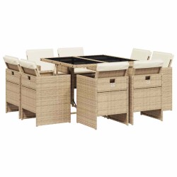 Ensemble à manger de jardin et coussins 9 pcs beige Poly rotin 624118624118