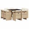 Ensemble à manger de jardin et coussins 9 pcs beige Poly rotin 624118624118
