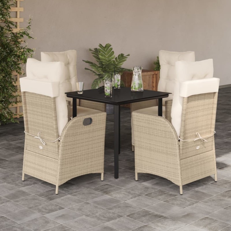 Ensemble à manger de jardin avec coussins 5pcs Beige poly rotin 624121624121