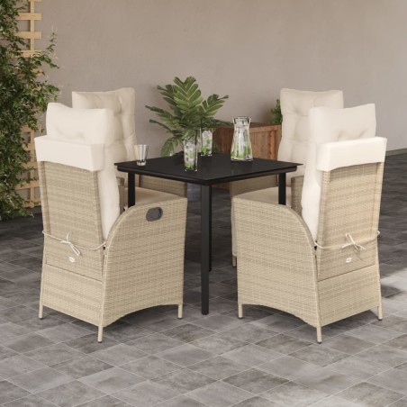 Ensemble à manger de jardin avec coussins 5pcs Beige poly rotin 624121624121