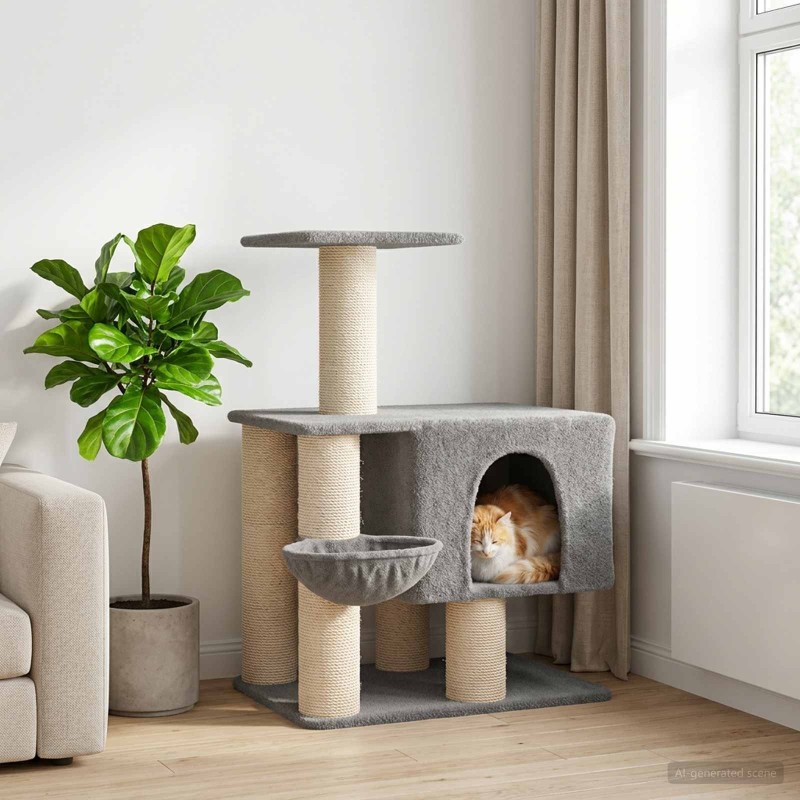 Arbre à chat avec poteaux à griffer en sisal Gris clair 96 cm 624135624135
