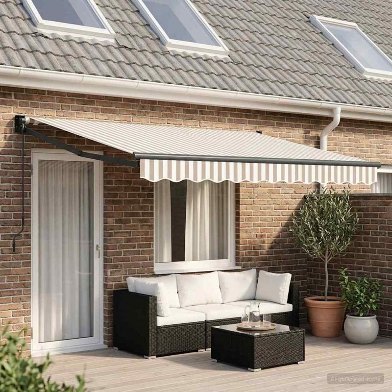 Auvent rétractable Gris clair et blanc 4,5 × 3 m 624140624140