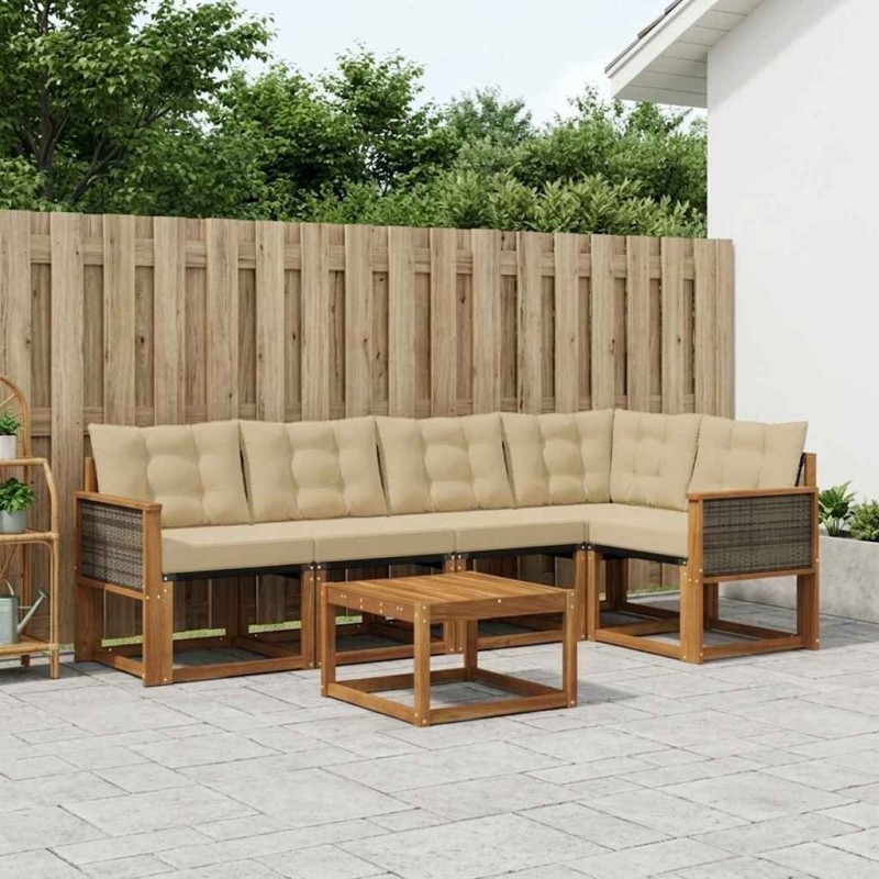 Ensemble de canapés d'extérieur 6 pcs Naturel et Beige 624144624144