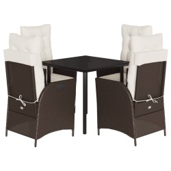 Ensemble à manger de jardin 5 pcs et coussins marron poly rotin 624151624151