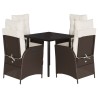 Ensemble à manger de jardin 5 pcs et coussins marron poly rotin 624151624151