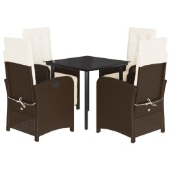Ensemble à manger de jardin 5 pcs et coussins marron poly rotin 624152624152