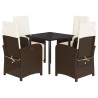 Ensemble à manger de jardin 5 pcs et coussins marron poly rotin 624152624152