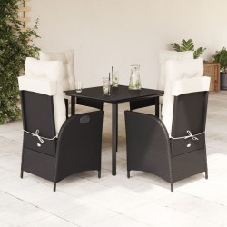 Ensemble à manger de jardin coussins 5pcs Noir Résine tressée 624155624155