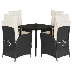 Ensemble à manger de jardin coussins 5pcs Noir Résine tressée 624155624155