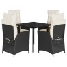 Ensemble à manger de jardin coussins 5pcs Noir Résine tressée 624155624155