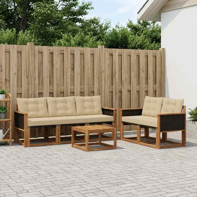 Ensemble de canapés d'extérieur 6 pcs Naturel et Beige 624156624156