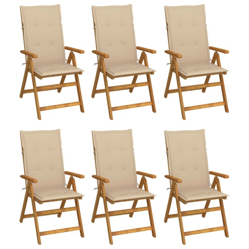 Chaises pliables de jardin lot de 6 avec coussins Bois d'acacia 624164624164