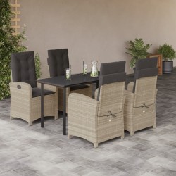 Ensemble à manger de jardin et coussins 5 pcs gris clair rotin 624167624167
