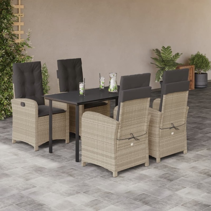 Ensemble à manger de jardin et coussins 5 pcs gris clair rotin 624167624167