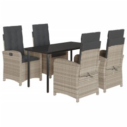 Ensemble à manger de jardin et coussins 5 pcs gris clair rotin 624167624167
