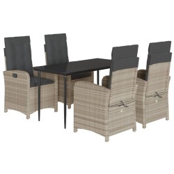Ensemble à manger de jardin et coussins 5 pcs gris clair rotin 624198624198