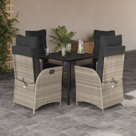 Ensemble à manger de jardin et coussins 5 pcs gris clair rotin 624202624202