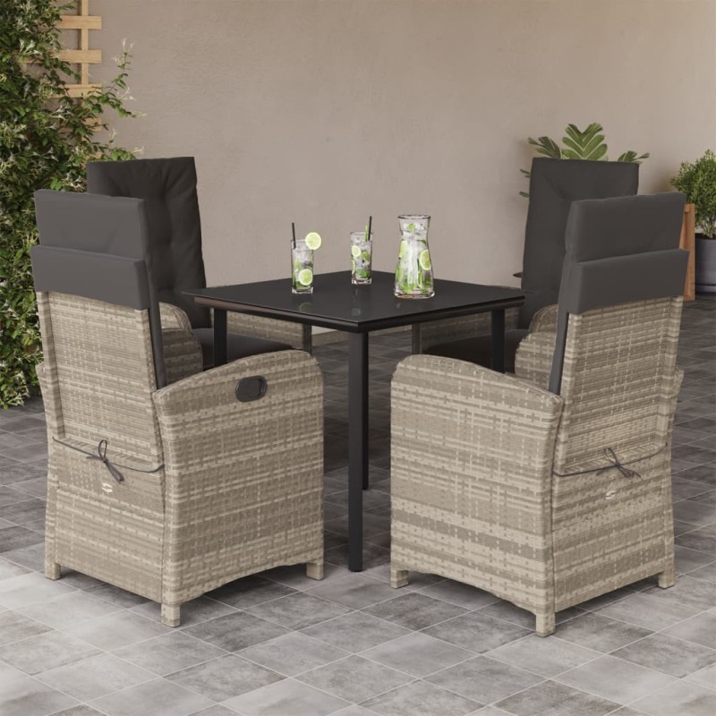 Ensemble à manger de jardin et coussins 5 pcs gris clair rotin 624204624204