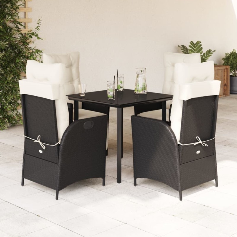 Ensemble à manger de jardin coussins 5pcs Noir Résine tressée 624205624205