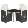 Ensemble à manger de jardin coussins 5pcs Noir Résine tressée 624205624205