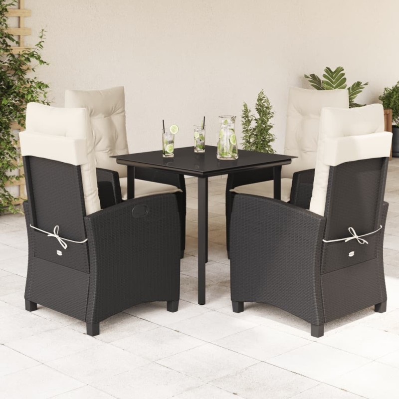 Ensemble à manger de jardin coussins 5pcs Noir Résine tressée 624208624208