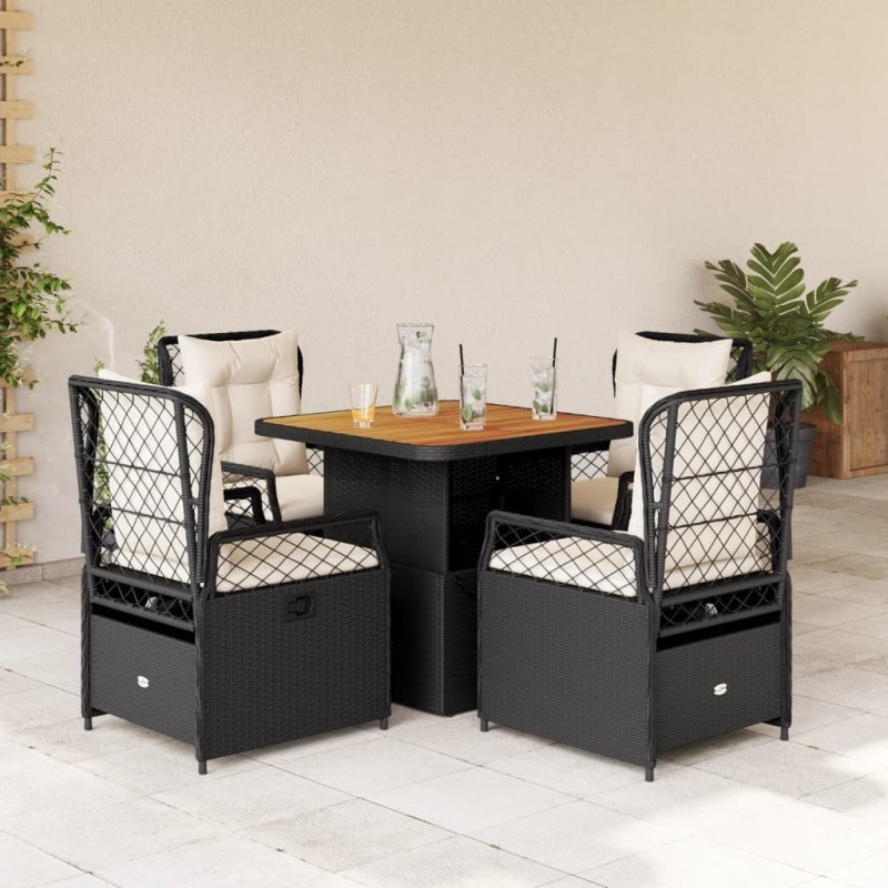 Ensemble à manger de jardin coussins 5pcs Noir Résine tressée 624209624209