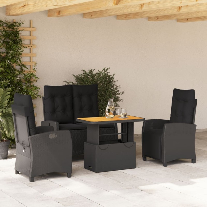 Ensemble à manger de jardin 4 pcs avec coussins noir 624212624212