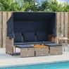 Canapé de jardin 3 places avec auvent et poufs gris résine tressée 624215624215
