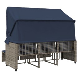 Canapé de jardin 3 places avec auvent et poufs gris résine tressée 624215624215