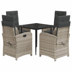 Ensemble à manger de jardin et coussins 5 pcs gris clair rotin 624216624216