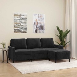 Canapé à 3 places avec repose-pieds Noir 180 cm Velours 624218624218