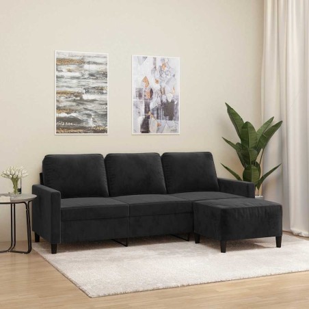 Canapé à 3 places avec repose-pieds Noir 180 cm Velours 624218624218