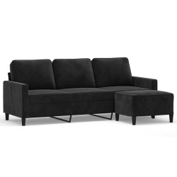 Canapé à 3 places avec repose-pieds Noir 180 cm Velours 624218624218