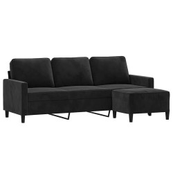 Canapé à 3 places avec repose-pieds Noir 180 cm Velours 624218624218