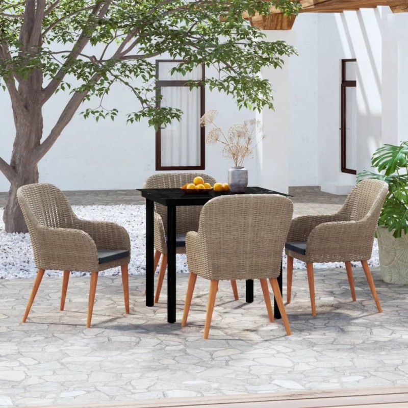 Ensemble à manger de jardin et coussins 5 pcs Marron 624219624219