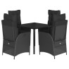 Ensemble à manger de jardin coussins 5pcs Noir Résine tressée 624227624227