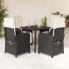 Ensemble à manger de jardin coussins 5pcs Noir Résine tressée 624231624231