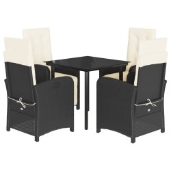 Ensemble à manger de jardin coussins 5pcs Noir Résine tressée 624231624231